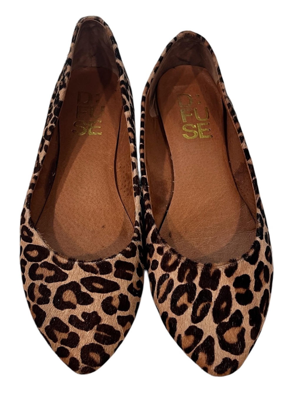 D:FUSE Leopard Print Calf Hair Leather Ballet Flats Size 7 Almond Toe
